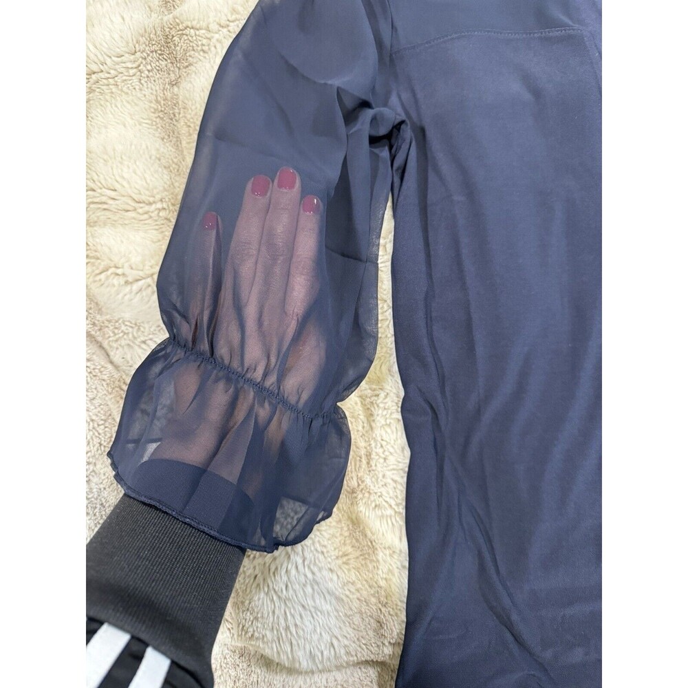Adele & May navy blouse with sheer shoulders casual office Size Small - Picture 7 of 14
